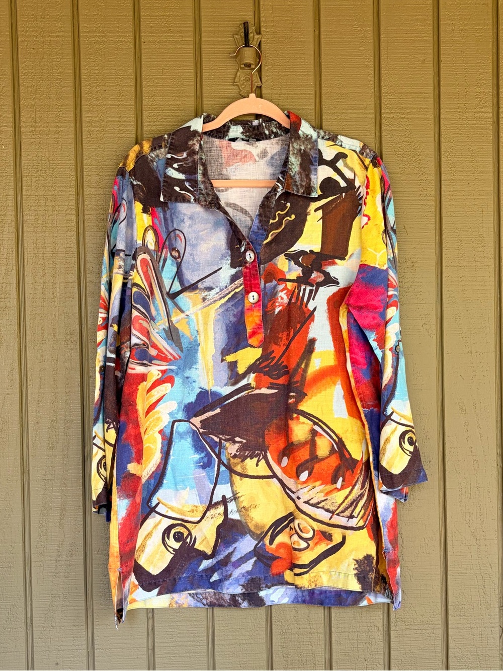 John Mark 100% Linen Abstract Art Popover Tunic XL